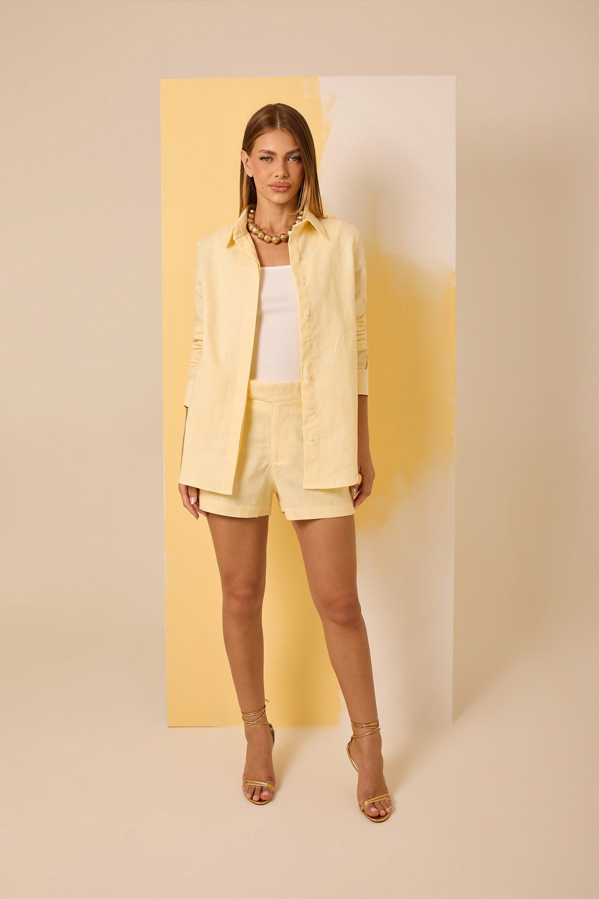 Camisa Marina Amarelo Manteiga - linho rami