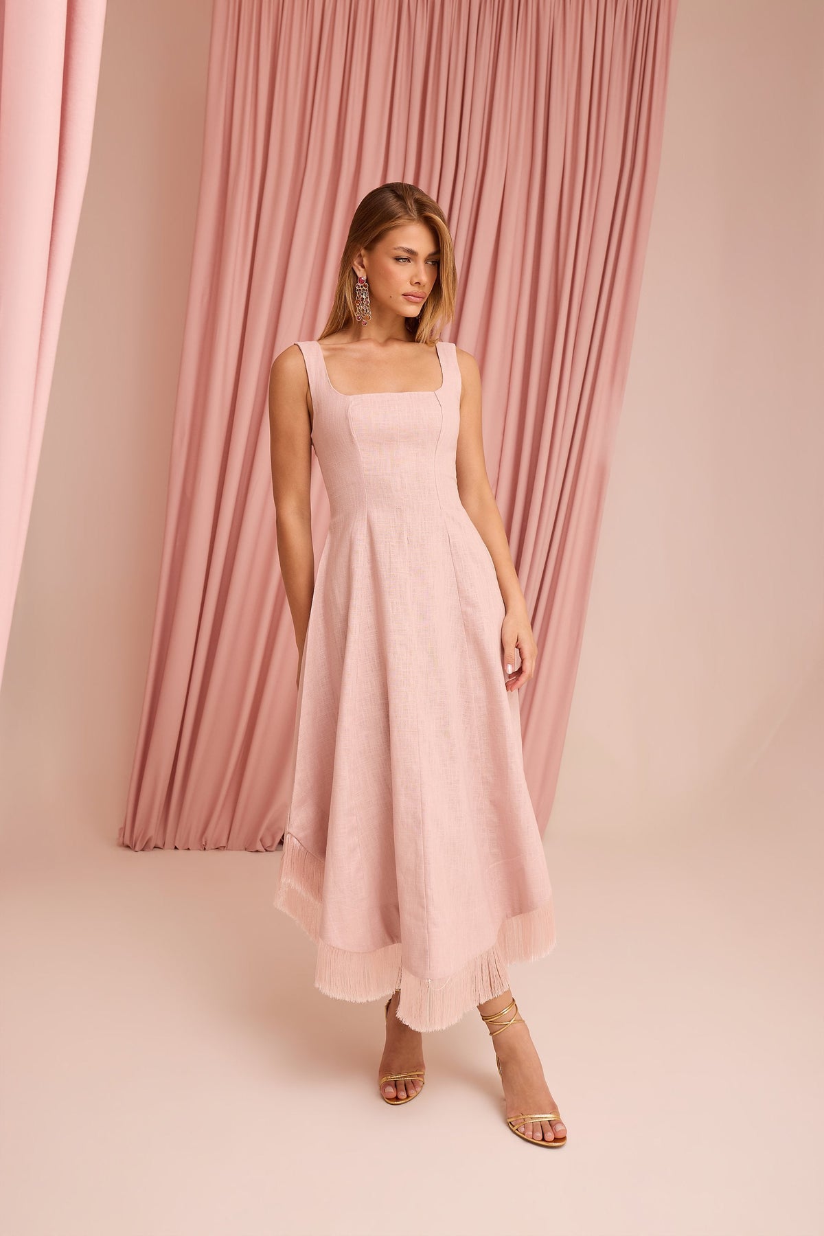 Vestido Luiza Rosa - linho rami